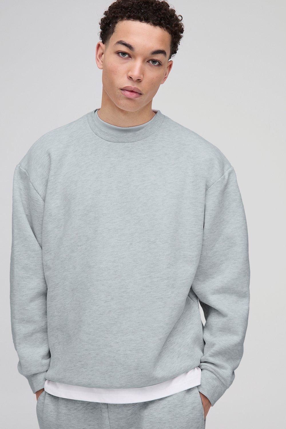 Mens Grey Oversized Basic Crew Neck Sweatshirt, Grey